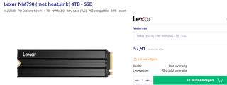 Prijsfout.. Lexar NM790 - Interne SSD - PCI Express 4.0 x 4 - NVMe M.2 - PS5 Compatibel met heatsink - 4 TB voor €57,91 bij Azerty