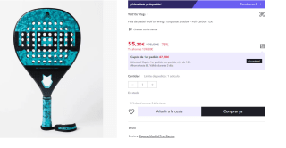 Pala de pádel Wolf on Wings Turquoise Shadow - Full Carbon 12K por 55.2€ (Cuenta Nueva 43.2€)