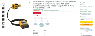 Cargador de Coche Dewalt 72W USB C por $657 | Descuento Amazon
