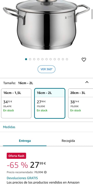 WMF Diadem Plus Olla 2L Ø16cm Acero Inoxidable Cromargan con Tapa de Cristal por 27,99€
