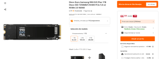 Disco Duro Samsung 990 EVO Plus 1TB Disco SSD 7250MB/S NVME PCIe 5.0 por 66,22€ (tambien amazon)