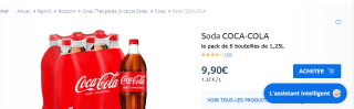 le pack de 6 bouteilles Soda COCA-COLA de 1,25L à 9,90€