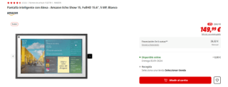 Pantalla inteligente con Alexa Amazon Echo Show 15, FullHD 15.6" por 139,99€