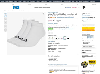 adidas Thin And Light Sportswear Low-cut Socks 3 Pairs Calcetines Unisex adulto por 5,95€