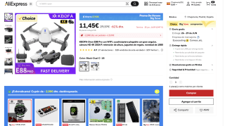 Cuadricóptero Dron E88 Pro con WIFI plegable con gran angular cámara HD por solo 11,45€