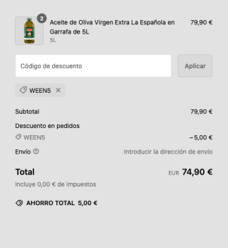 Código 5€ Descuento Aceite de Oliva la española