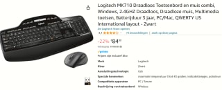 Logitech MK710 - Draadloos toetsenbord + Muis - Qwerty - Zwart voor €84,90 bij Amazon