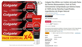 4 pastas dientes Colgate Max White con Carbón Activado por 6,94€