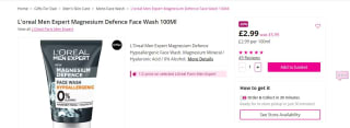L'oreal Men Expert Magnesium Defence Face Wash: £2.99