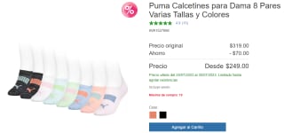 Puma Calcetines para Dama 8 Pares por $249 en Costco
