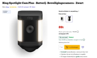 Ring Spotlight Cam Plus - Batterij- Beveiligingscamera voor €89 bij Bol