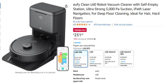 Eufy Clean L60 robotstofzuiger met cleaning station voor €231,99 bij Amazon
