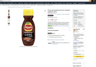 Salsa Prima barbacoa Cero sin azúcares añadidos 265g a solo 0,95€