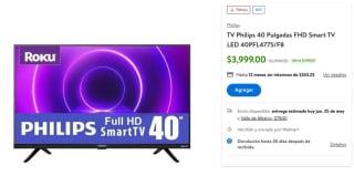 Smart TV Philips 40" FHD por $3,999 en Walmart