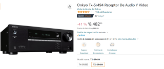 Onkyo Tx-Sr494 Home Theater a $8,482 en Amazon