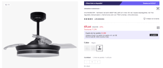 Ventilador Aspas Deplegables Akunadecor Led regulable con memoria y temporizadorpor 69.66€ (Cuenta Nueva 57.66€)