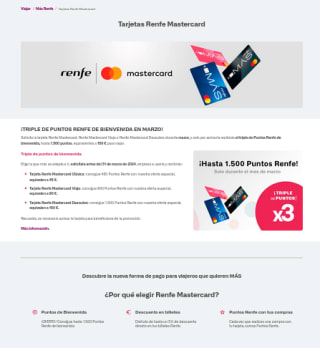 45€ Gratis para gastar en Renfe con tarjeta Renfe Mastercard