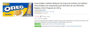 7 Paquetes de OREO Galletas Golden rellenas de crema de vainilla 220 g. por 10.24€
