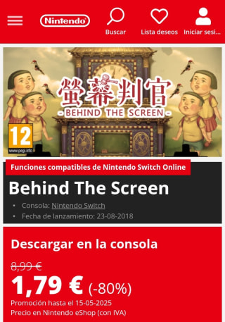 Behin the Screen Nintendo Switch por 1,79€.