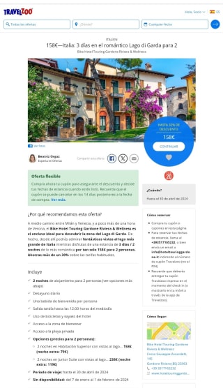 Italia Lago di Garda 3 días por 158€ para 2 personas.