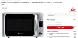 Microondas - Candy COOKinAPP CMXG22DS, 800W, 5 niveles, 22l, Función Grill, Descongelación, Función Eco, Inicio diferido, Inox por 79€
