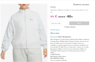 Chaqueta para Mujer Nike Air Women's Corduroy Fleece Full-Zip por 44€