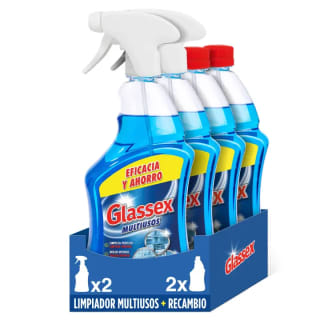 Glassex - Limpiador Multiusos, 2 Pistolas 750 ml + 2 Recambios 750 ml por 9,99€