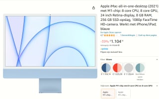 Apple iMac 24 inch (2021) - 8GB - 256GB - 8 core GPU - M1 - Blauw voor €1.104,14 bij Amazon