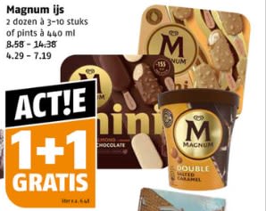 1+1 gratis op Alle Magnum ijs bij Poiesz-supermarkten