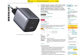 Cargador UGREEN Nexode USB C GAN de 35W USB A 22,5W por 15,60€