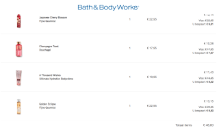 Geselecteerde Bath & Body 4 voor € 48 bij Bathandbodyworks