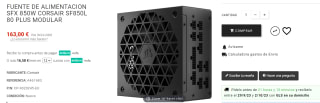 Fuente de alimentacion SFX 850W Corsair SF850L 80 Plus modular por 163€