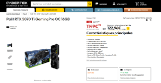 Carte graphique Palit RTX 5070 Ti GamingPro OC 16GB à 1.149,99€