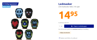 Ledmasker (234 multicolor leds) met 25 lichtprogramma's voor €14,95 bij de Action
