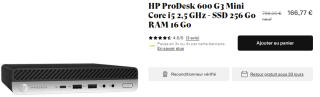 HP ProDesk 600 G3 Mini Core i5 à 166,77€