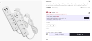 2 Regletas Inteligentes WIFI con 3 tomas Schuko + Cargador 4 USB Wifi y Monitor consumo Control por Alexa y Google por 19,95€ (cuenta nueva 11,97€)