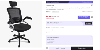 Silla Ergonómica de Oficina con Soporte Lumbar Ajustable, Reposacabeza y Apoyabrazos, Carga máxima de 150 kg por 31.5€