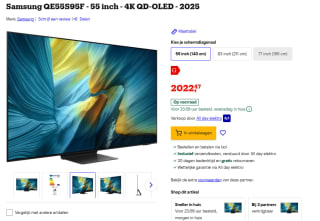 Samsung QE55S95F - 55 inch - 4K QD-OLED - 2025 voor €2.022,47 bij Bol