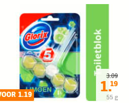 Alle Glorix (toiletblokken) voor €1,19 bij de AH