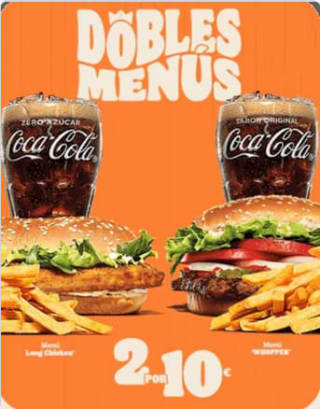 BURGER KING Menús Dos por solo 8€