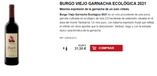 6 Botellas de Burgo Viejo Garnacha Ecológica 2021 por 31.5€