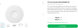 TP-Link EAP690EHD draadloze Tri-band (2,4 GHz / 5 GHz / 6 GHz) Wit router voor €240,79 bij Routershop