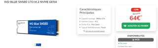 SSD WD Blue SN580 à 64,99€