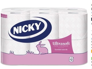 Nicky Ultrasoft Papel Higiénico 12 Rollos 140 Hojas de 2 Capas por 2,59€