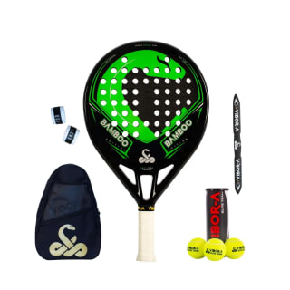 Pala de padel Vibora Bamboo Liquid 22 + Mochila Vibora + bote bolas + protector pala por 103,125€