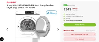 Sharp KD-NHA9S6GW2-EN Heat Pump Tumble Dryer: £349