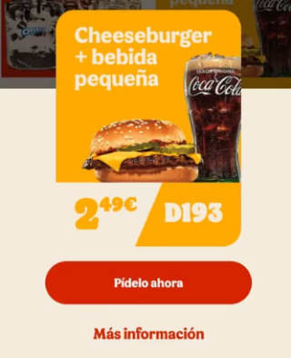 Burger King Cheese burguer + bebida por 2,49€