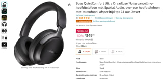 Bose QuietComfort Ultra Draadloze Noise cancelling-hoofdtelefoon voor €349,95 bij Amazon