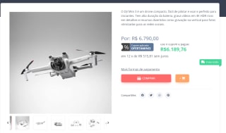 Drone da DJI, modelo Mini 3 DJI RC-N1 - R$ 6.189,76