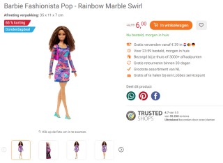 Barbie Fashionista Pop - Rainbow Marble Swirl voor €6 bij Lobbes
